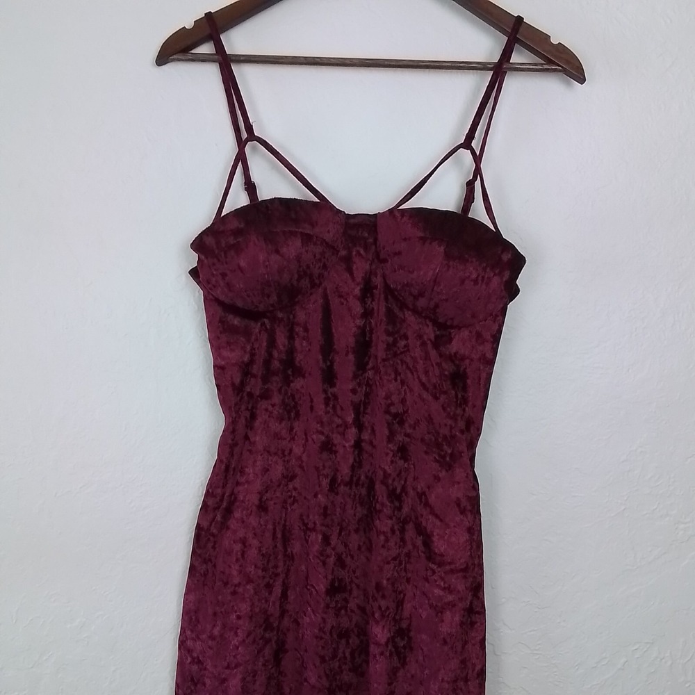 Crushed Velvet‎ Womens Red Sleeveless Adjustable Spaghetti Strap Bodycon Dress L - Picture 4 of 13